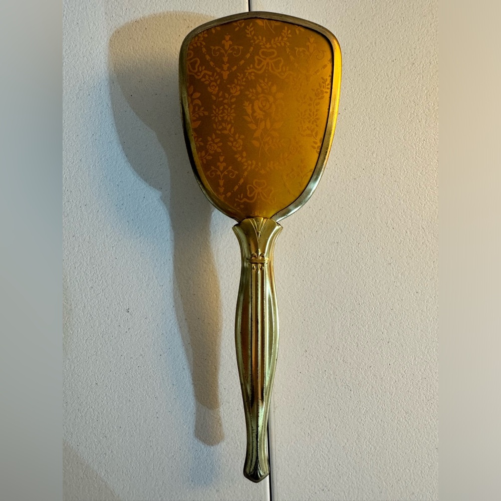 Vintage Vanity Hair Brush Gold Tone w/Flowers Preowned Condition